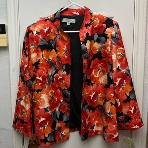 Kasper Fall Floral Orange and Red Open Front Blazer Size 16
